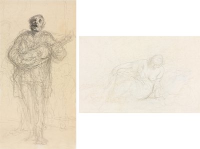 Singing Guitarist (recto); Reclining Woman Leaning on Her Arm (verso) by Honoré Daumier
