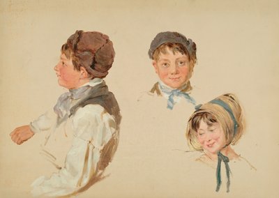 Heads of Children, Boy and Girl, Three Studies, 1850 by Hopkins Horsley Hobday Horsley
