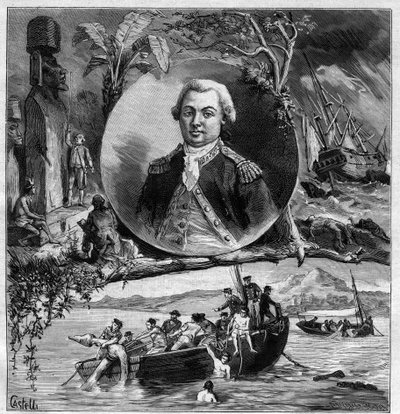 Portrait of Jean Francois de Galaup Laperouse - Commemorating his arrival at Easter Island 1786 and finding of the Astrolabe by Dumont d
