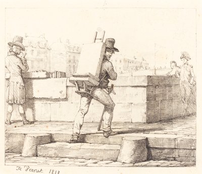 Artist Carrying Easel with a Lithographic Stone by Emile Jean Horace Vernet