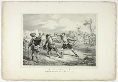 Finally, with a mortal blow, he pierces his side... by Horace Vernet