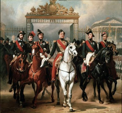 King Louis-Philippe Surrounded by His Five Sons Leaving the Honor Gate of the Palace of Versailles After a Military Review in the Courtyards by Emile Jean Horace Vernet