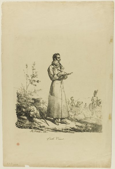 Portrait of Carle Vernet, Standing and Drawing by Emile Jean Horace Vernet