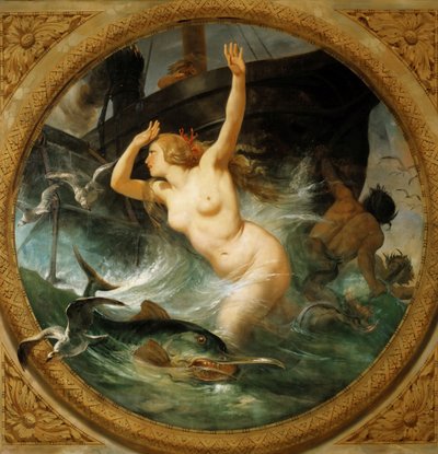 Steam Putting to Flight the Sea Gods Ceiling Painting, Salle des Pas Perdus by Emile Jean Horace Vernet