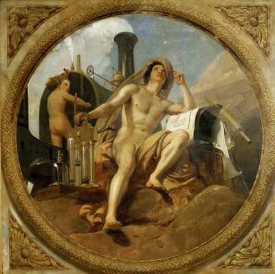 The Genius of Steam on Earth (Ceiling painting, Salle des Pas perdus), 1839-1847 by Emile Jean Horace Vernet