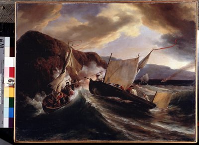 A naval battle by Emile Jean Horace Vernet