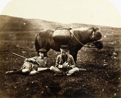Charlie and Peel Ross with Horse after a Hunt by Horatio Ross