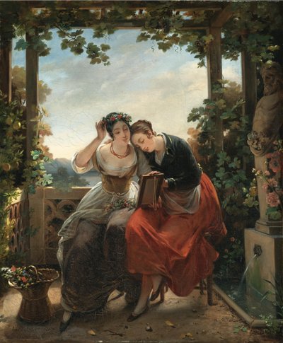 Young Girls Looking in a Mirror by Hortense Haudebourt-Lescot