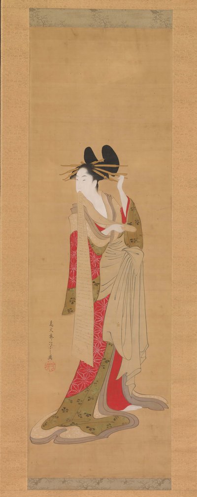 Courtesan with a Letter in Her Mouth by Hosoda Eishi