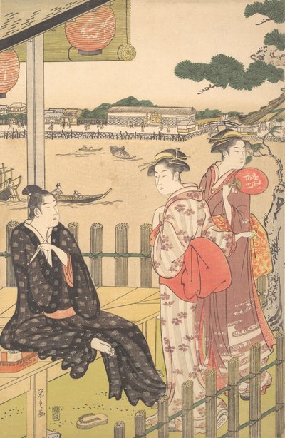 Group at a Tea-house on the Bank of the Sumida River, ca. 1790 by Hosoda Eishi