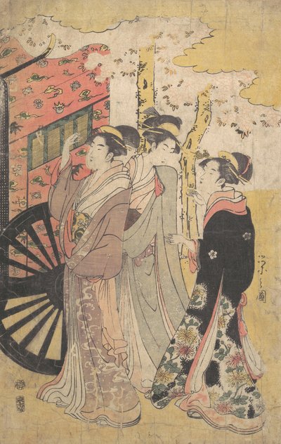 Lady in a Court Carriage Viewing Cherry Blossoms by Hosoda Eishi