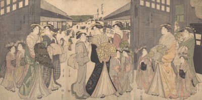 Oiran and Attendants at the Great Gate of the Yoshiwara, ca. 1794 by Hosoda Eishi