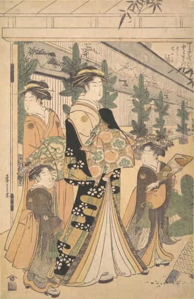 Two Oiran with Two Female Attendants in the Yoshiwara by Hosoda Eishi