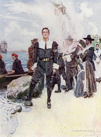 Illustration for The Courtship of Miles Standish by Henry Wadsworth Longfellow by Howard Chandler (after) Christy