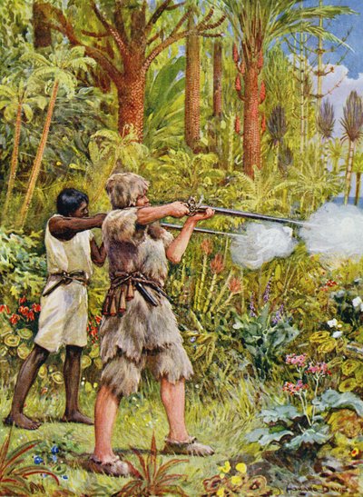 Crusoe and Friday Shoot the Savages, illustration for 