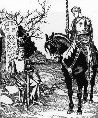 Arthurian Legend: Galahad Meets Melyas de Lyle Illustration by Howard Pyle (1853-1911) from The Story of the Grail and the Passing of Arthur 1910 Private Collection by Howard Pyle
