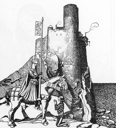 Arthurian Legend: Sir Tristam Arriving at the Castle of Sir Nabon, Illustration by Howard Pyle from 