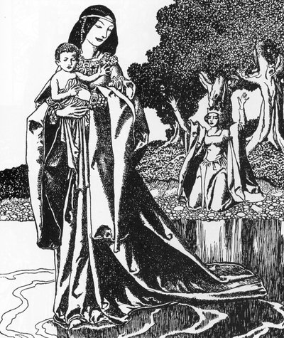 Arthurian Legend: Lancelot is Carried Off by the Lady of the Lake, Illustration by Howard Pyle from 