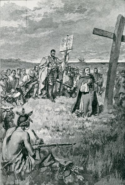 Jacques Cartier Setting up a Cross at Gaspe, illustration from 