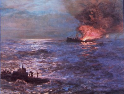 Merchant Vessel Shelled by German U-Boat in WW2 by Howard Russell Butler
