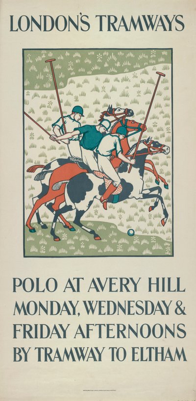 Polo at Avery Hill, London County Council LCC Tramways Poster by Howard Spear
