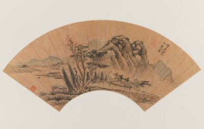 Landscape painted on a fan by Hsiang Chien Huang