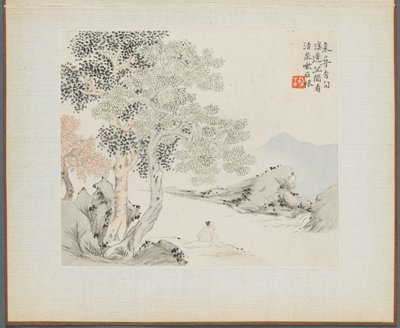Album of Landscape Paintings Illustrating Old Poems: Three Big Trees, a Stream by Hua Yan