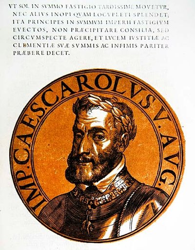 Medallion portrait of Charles V, Holy Roman Emperor by Hubert (after) Goltzius
