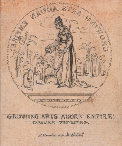 Design for a Medal: Growing Arts Adorn Empire, Caroline Protecting by Hubert Francois Gravelot