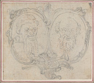 Double Cartouche with Two Heads and Symbols of Fame and Folly by Hubert Francois Gravelot