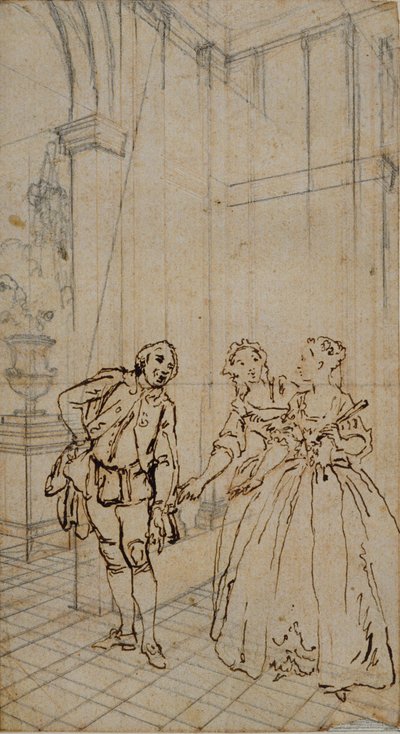 Literary Illustration with Gentleman and Two Ladies in Interior by Hubert Francois Gravelot