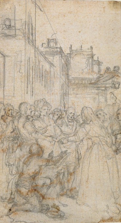 Literary Illustration with Group of Figures Pleading with Man by Hubert Francois Gravelot