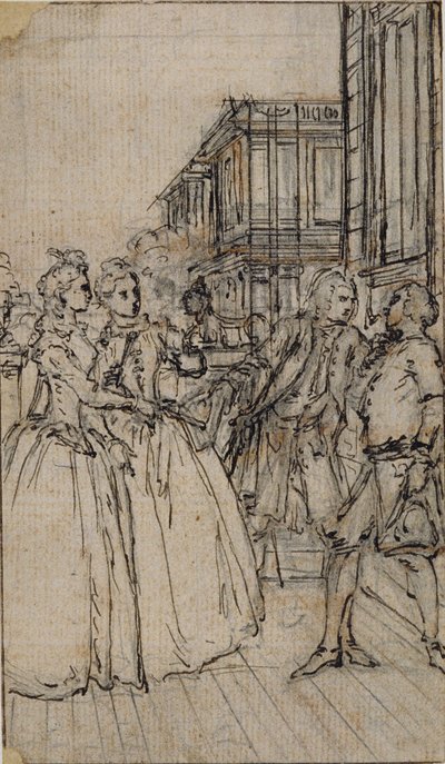Literary Illustration with Two Ladies and Two Gentlemen in a Street by Hubert Francois Gravelot