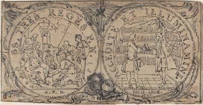 Ornamental Medallions with the Adoration of the Magi and Two Bibliophiles by Hubert Francois Gravelot
