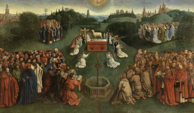 Copy of The Adoration of the Mystic Lamb, from the Ghent Altarpiece, lower half of central panel by Hubert & Jan van (1390 1441) (after) Eyck