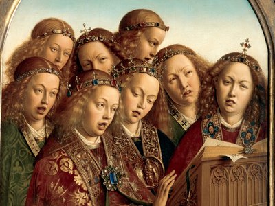 Detail of Singing Angels, from the left wing of the Ghent Altarpiece by Hubert & Jan van (1390 1441) Eyck
