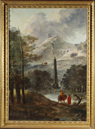 A Mountainous Landscape with an Obelisk by Hubert Robert