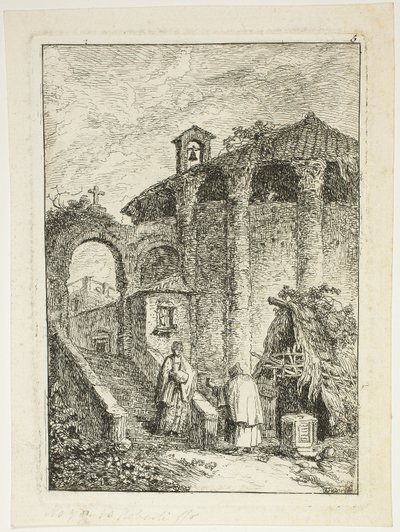 Ancient Temple, plate five from Les Soirées de Rome by Hubert Robert