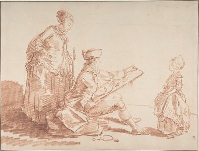 Artist Sketching a Young Girl by Hubert Robert