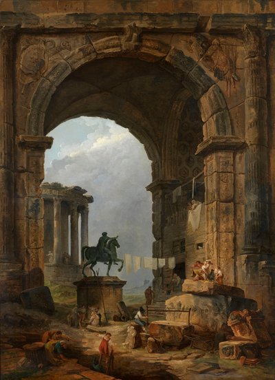 Caprice Antique with the Statue of Marcus Aurelius by Hubert Robert