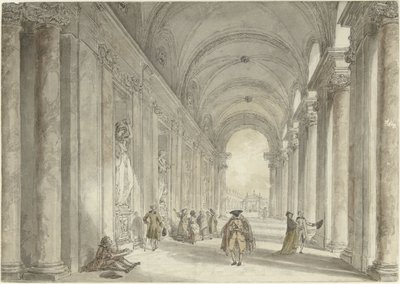 Colonnade of the Casino of the Villa Albani, in Rome by Hubert Robert