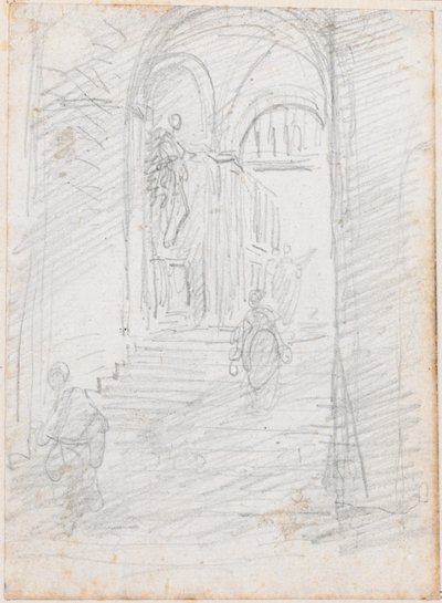 Figures on a Monumental Interior Stairway by Hubert Robert