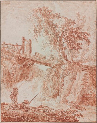Herdsmen Crossing a Waterfall by Hubert Robert