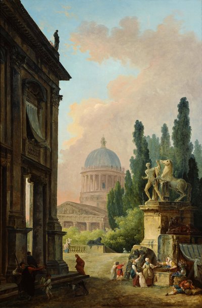 Imaginary View of Rome with the Horse Tamer of the Monte Cavallo by Hubert Robert