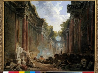 Imaginary View of the Grande Galerie du Louvre in Ruins by Hubert Robert