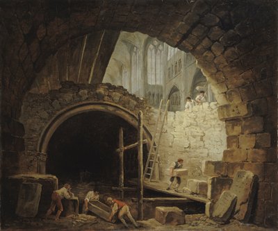 Looting of Royal Tombs in Saint-Denis Basilica, October 1793, c. 1793 by Hubert Robert