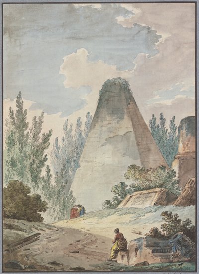 Pyramid with Broken Tip in Ancient Ruins Landscape by Hubert Robert