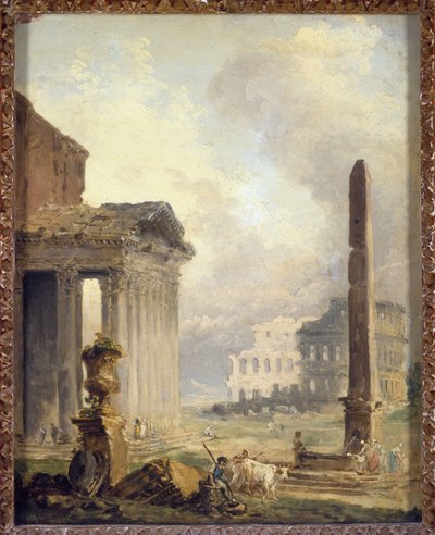 Roman Ruins, the Forum with the Colosseum and the Obelisk by Hubert Robert