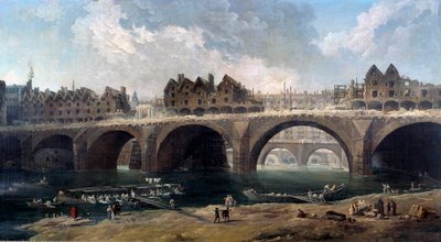 The Demolition of the Houses on the Bridge Notre-Dame in Paris in 1786 by Hubert Robert