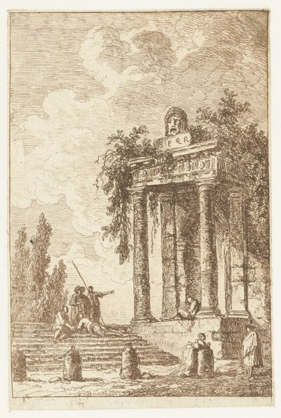 Stairs with Four Boundary Posts (Les Soirées de Rome) by Hubert Robert